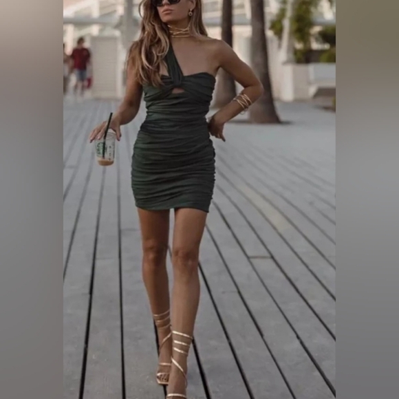 ZARA ASYMMETRICAL LINEN BLEND RUCHED MINI DRESS SIZE S - Picture 12 of 12